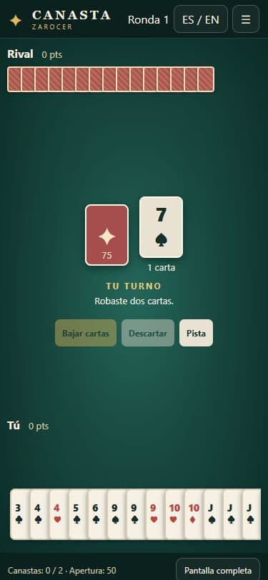 Canasta en una pantalla móvil.