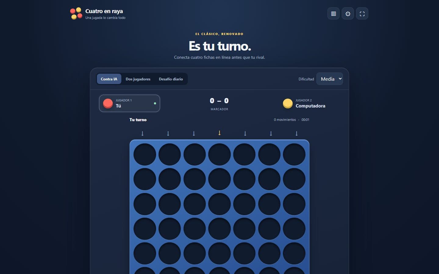 Tablero de Cuatro en Raya con siete columnas