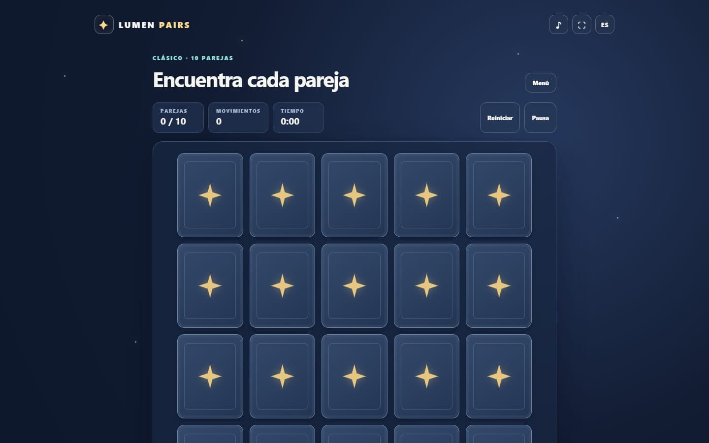 Tablero inicial de Lumen Pairs antes de jugar.