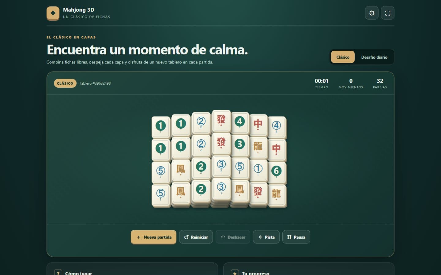 Tablero de fichas de Mahjong 3D
