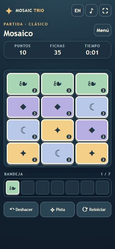 Partida de Mosaic Trio en una pantalla móvil.