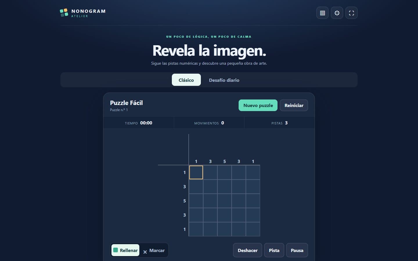 Cuadrícula y pistas de Nonogram Atelier