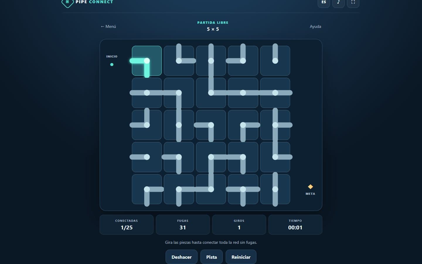 Tablero de Pipe Connect después de una jugada.