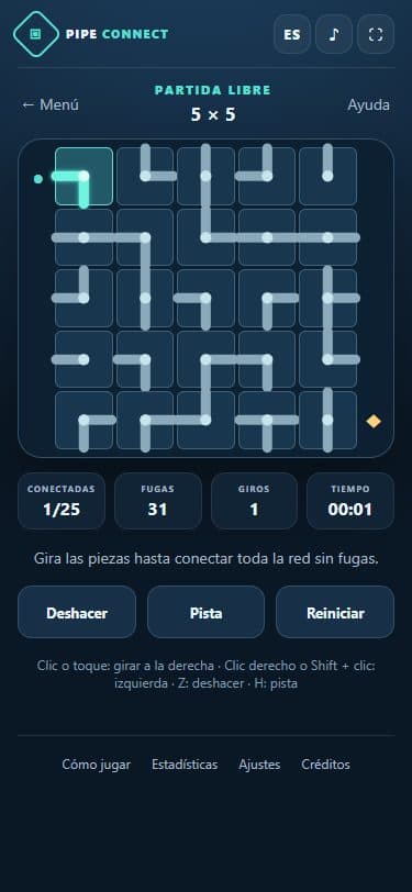 Partida de Pipe Connect en una pantalla móvil.