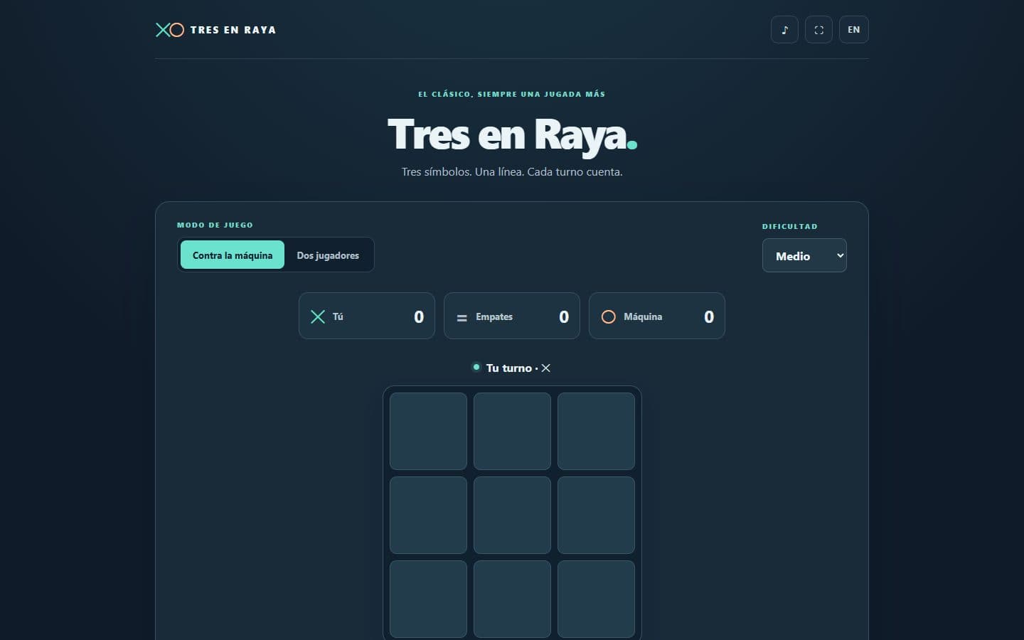 Tablero inicial de Tres en Raya antes de jugar.