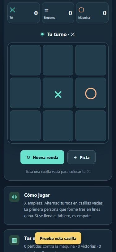 Tres en Raya en una pantalla móvil.