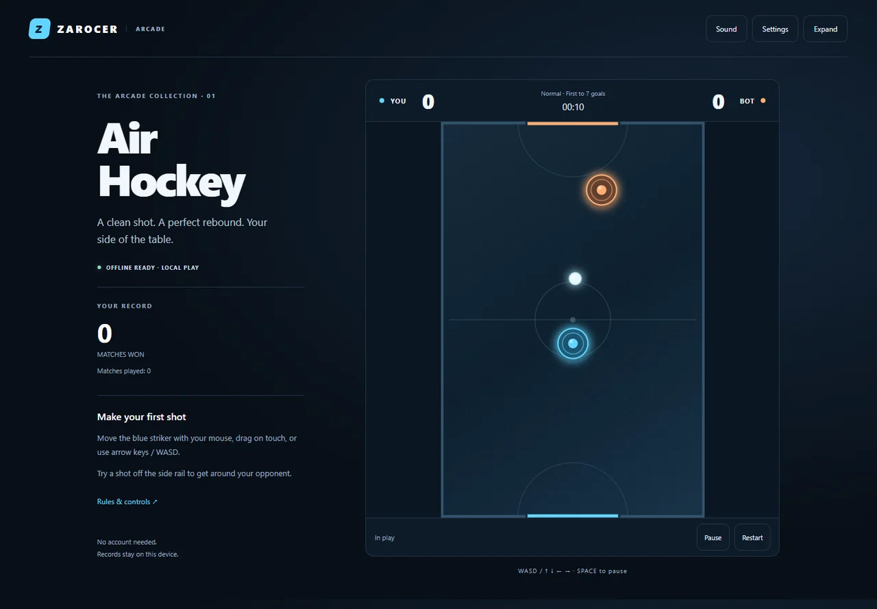 Hockey de aire: mazos azul y naranja en una partida