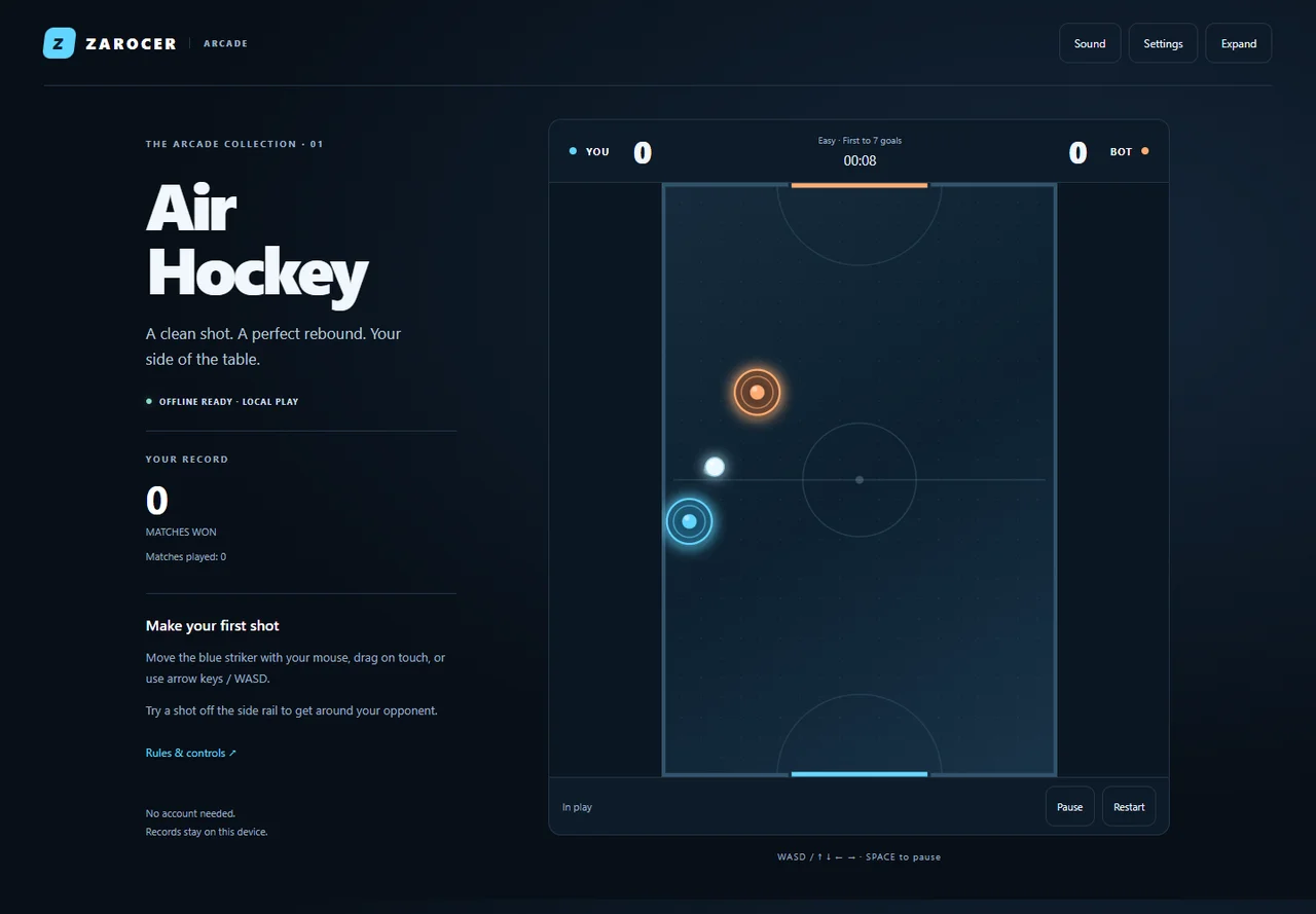 Hockey de aire: mesa de juego y controles
