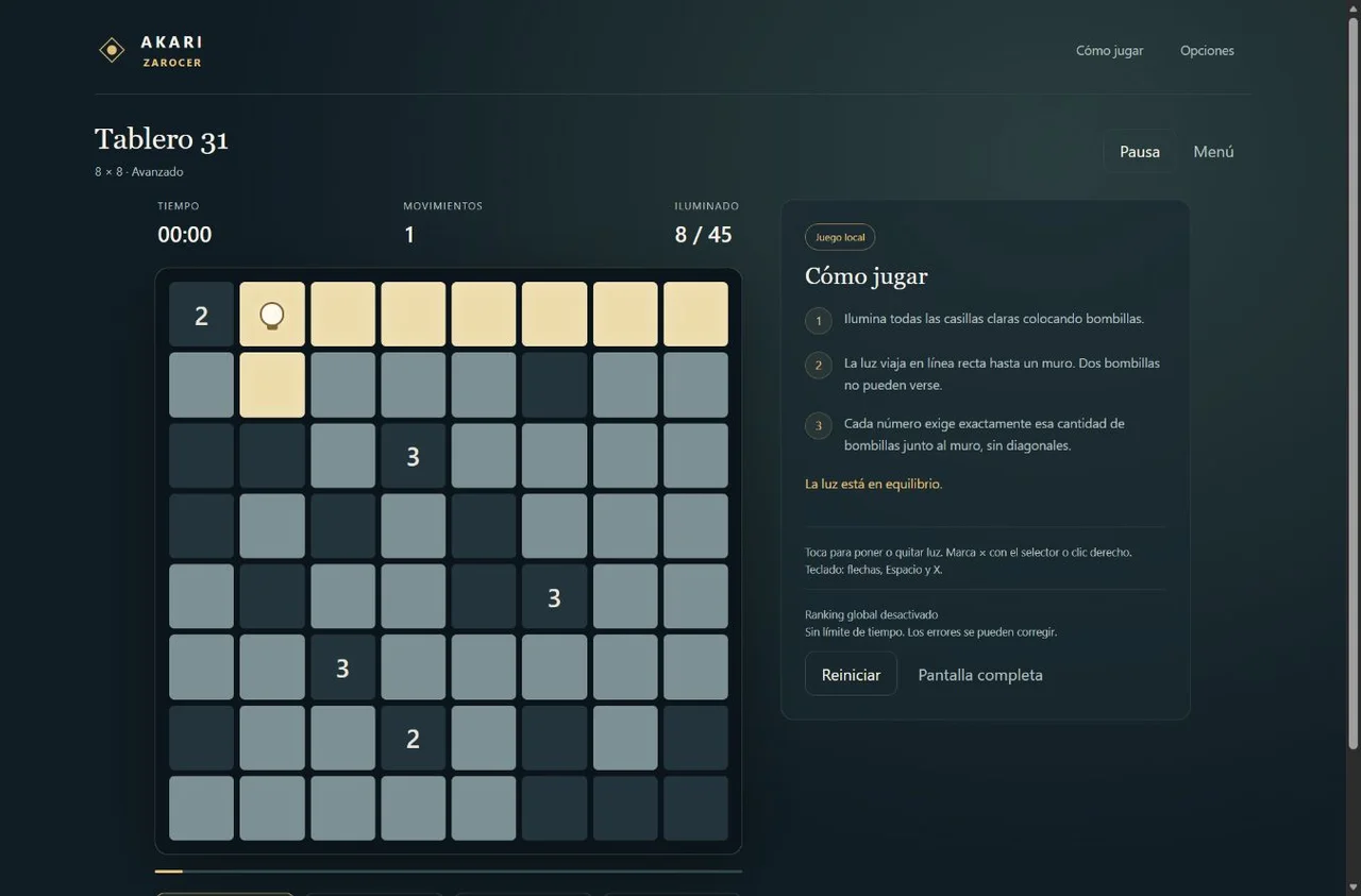 Akari: tablero grande de lógica