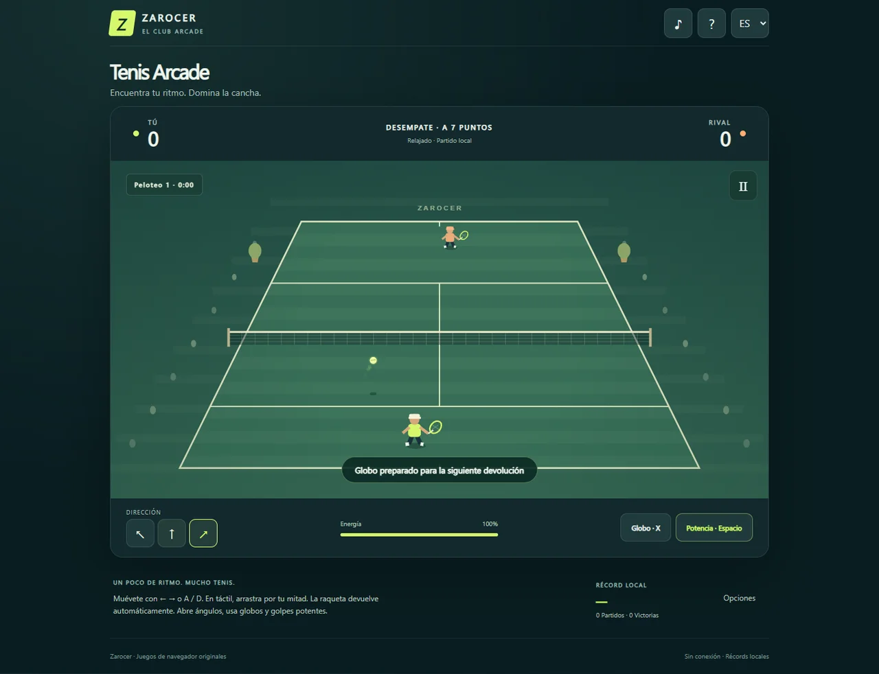 Tenis Arcade: saque y cancha
