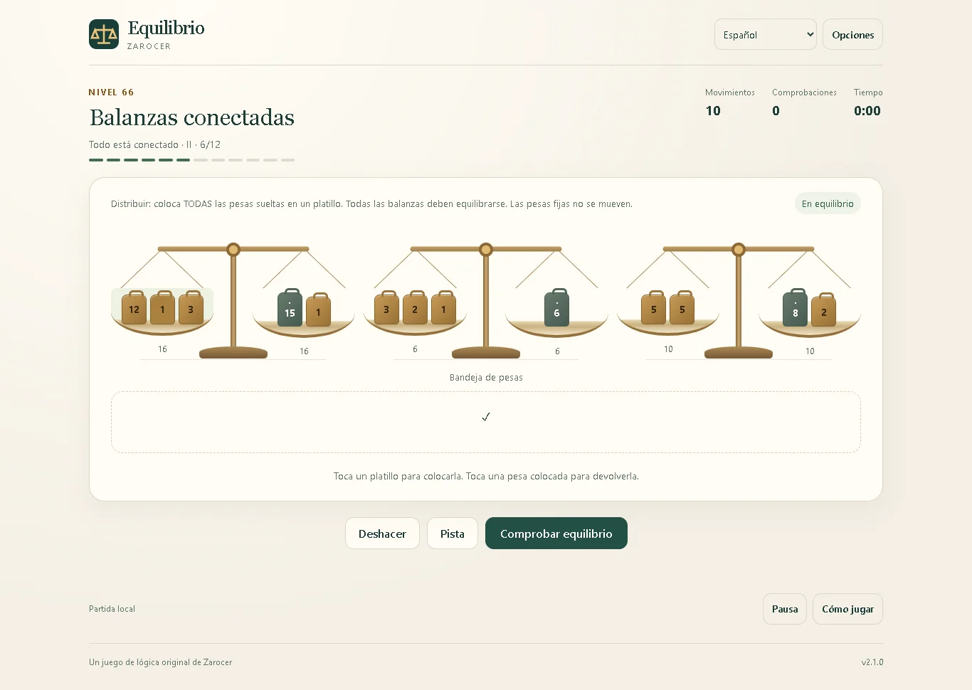 Equilibrio: Puzzle de balanzas conectadas