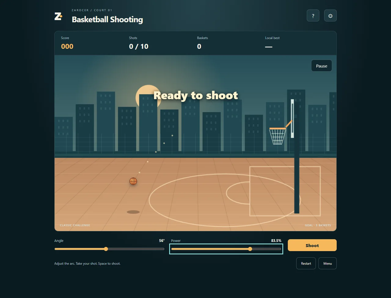 Basketball Shooting: cancha y puntería