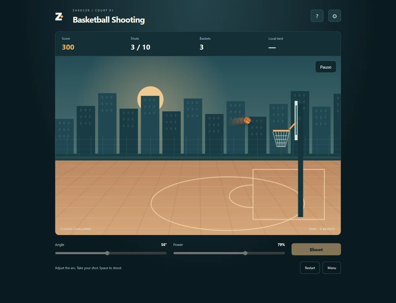 Basketball Shooting: trayectoria del balón