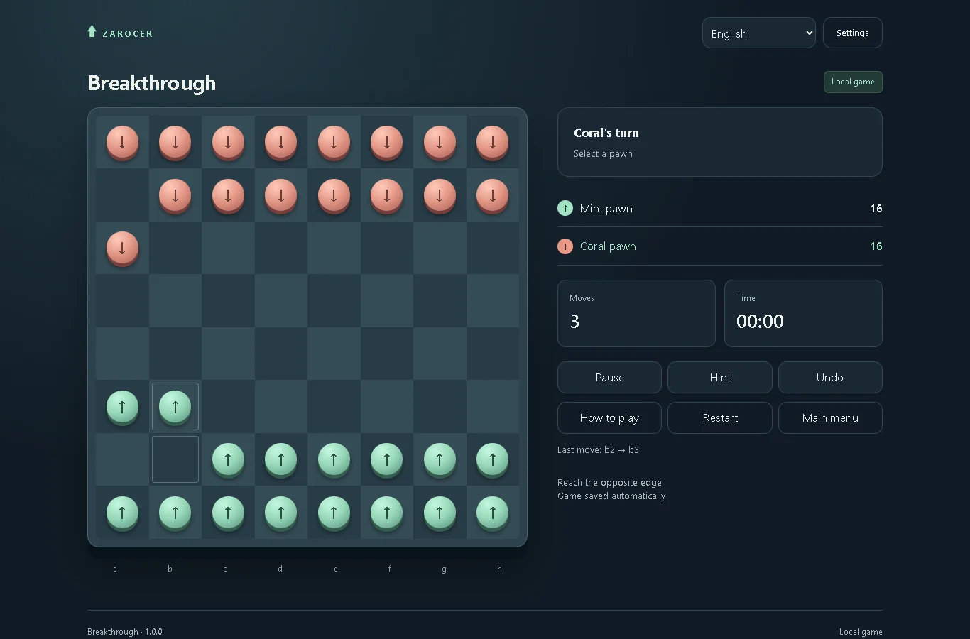 Breakthrough: Partida de Breakthrough con la interfaz en inglés