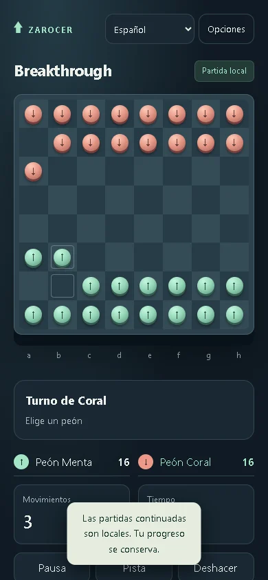 Breakthrough: Tablero y controles de Breakthrough en pantalla estrecha