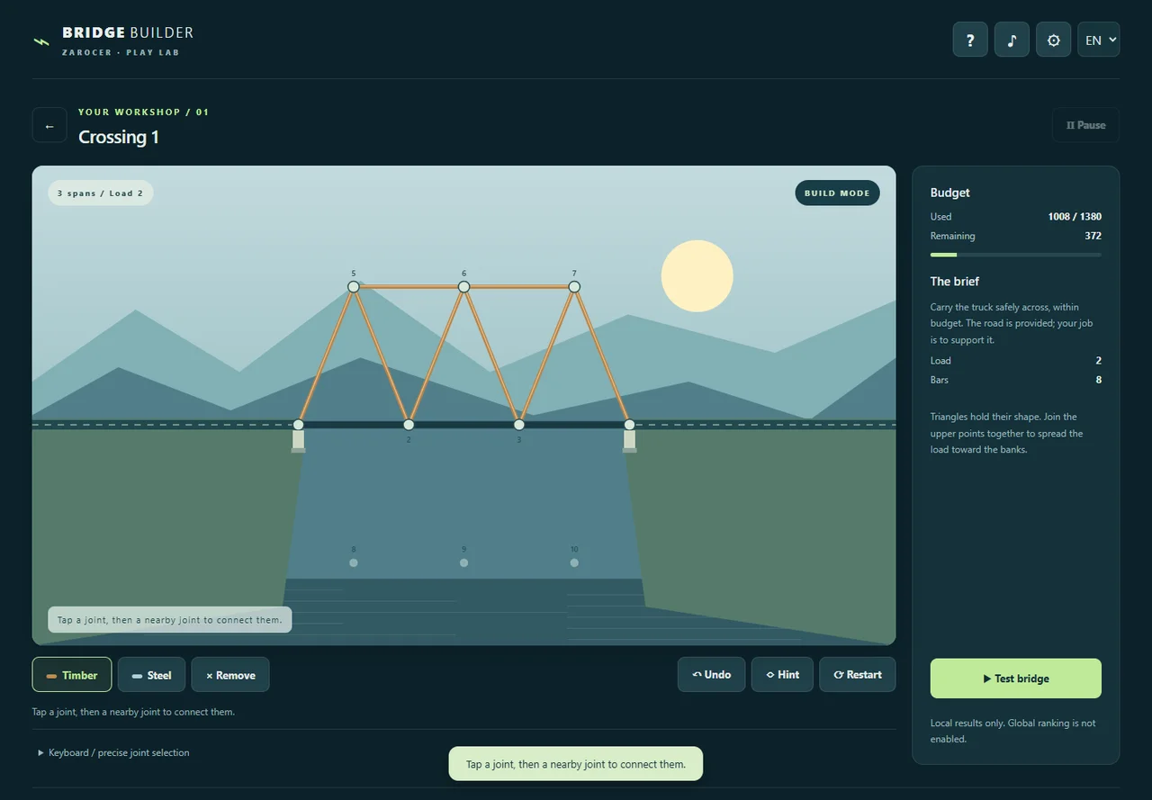 Bridge Builder — Constructor de puentes: captura de partida 1