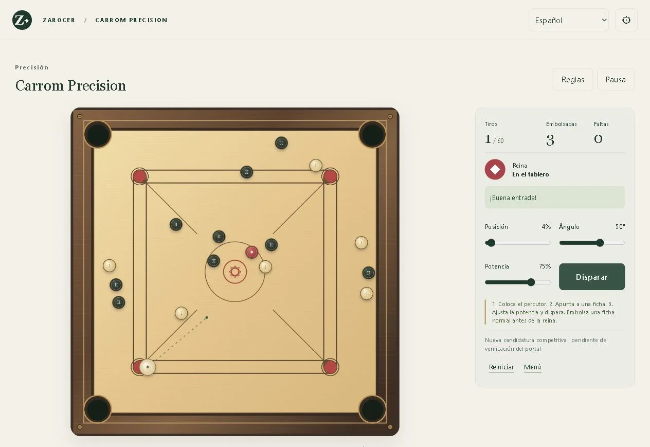 Carrom Precision: Discos de Carrom distribuidos tras varios tiros