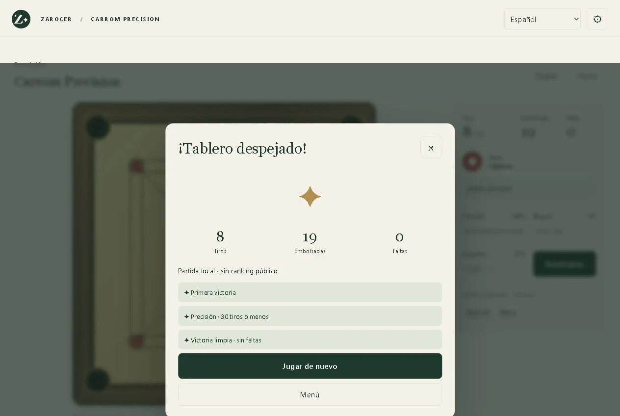 Carrom Precision: Resultado del tablero despejado con la reina cubierta