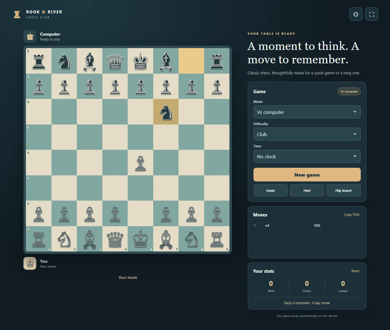 Tablero de Chess en inglés con movimientos registrados.