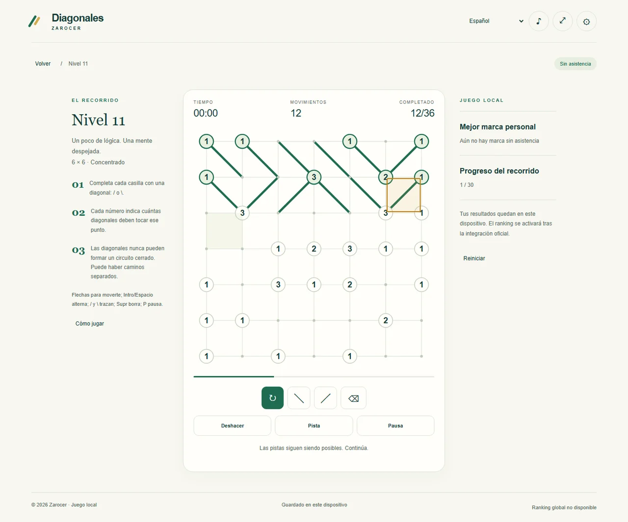 Diagonales: tablero del recorrido