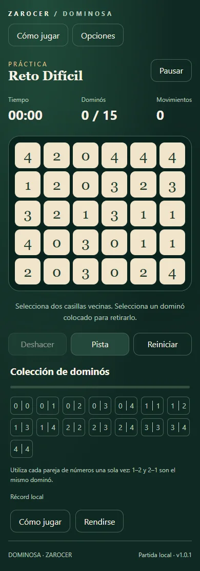 Dominosa: tablero difícil en móvil