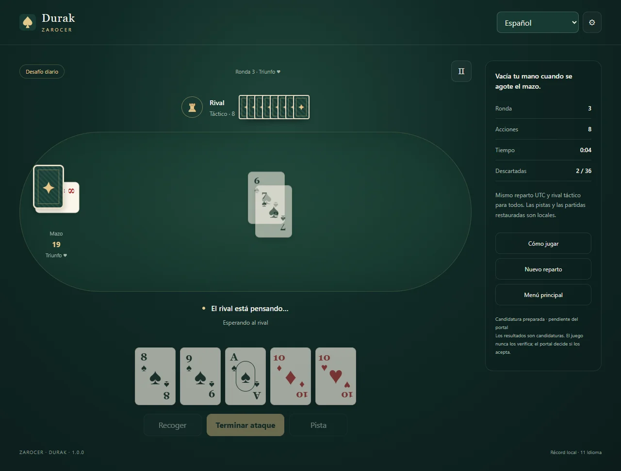 Durak: Ataque con cartas y defensas sobre la mesa