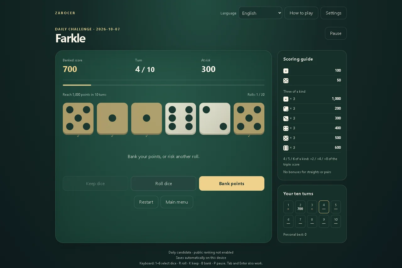 Farkle: Turno posterior con puntuación acumulada