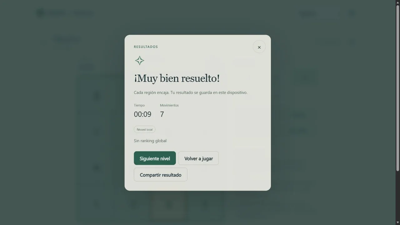 Fillomino: resultado de un puzzle completado