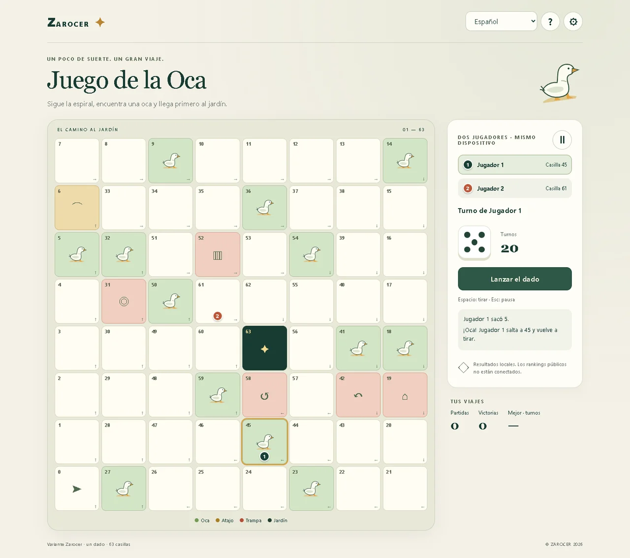 Juego de la Oca: Fichas de los jugadores durante una partida