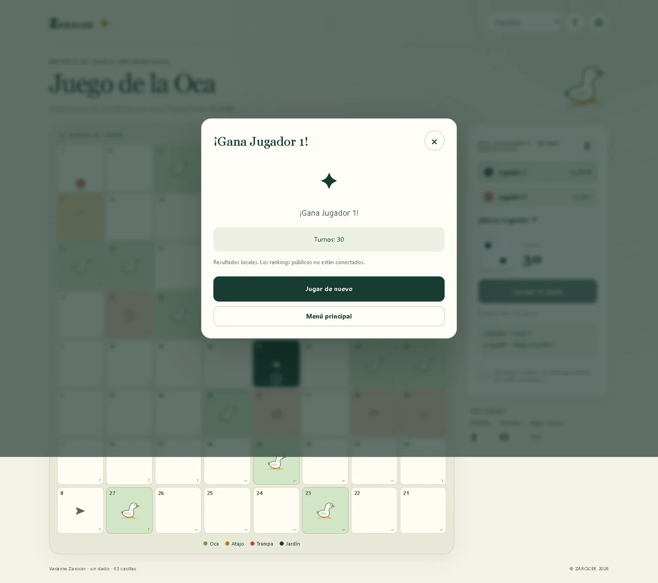 Juego de la Oca: Confirmación del ganador al llegar a la meta