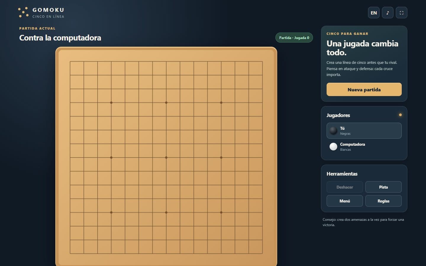 Partida de Gomoku después de una jugada.