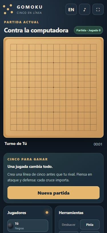Gomoku en una pantalla móvil.