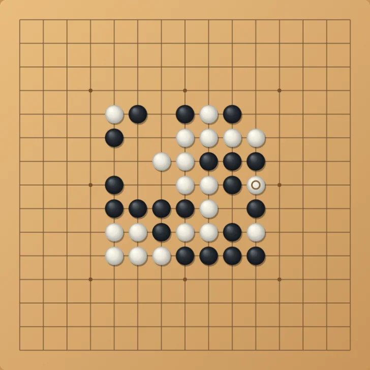 Medio juego de Gomoku con cuarenta piedras negras y blancas