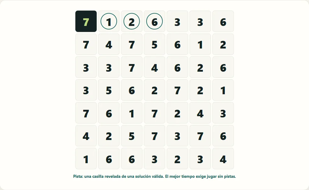 Hitori en dificultad mayor después de 4 pistas reales del juego.