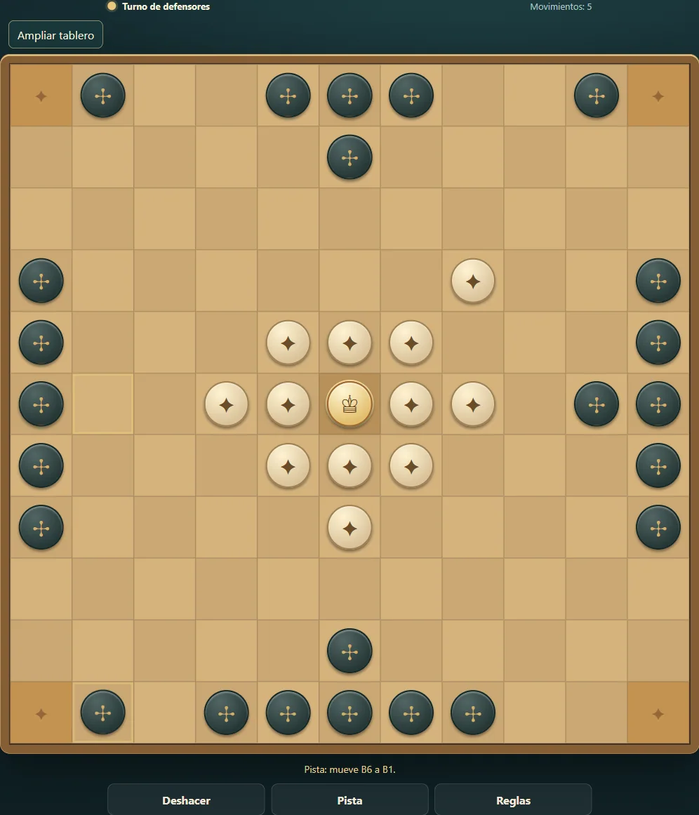 Partida real de Hnefatafl, posición 2 del tablero después de movimientos nativos.