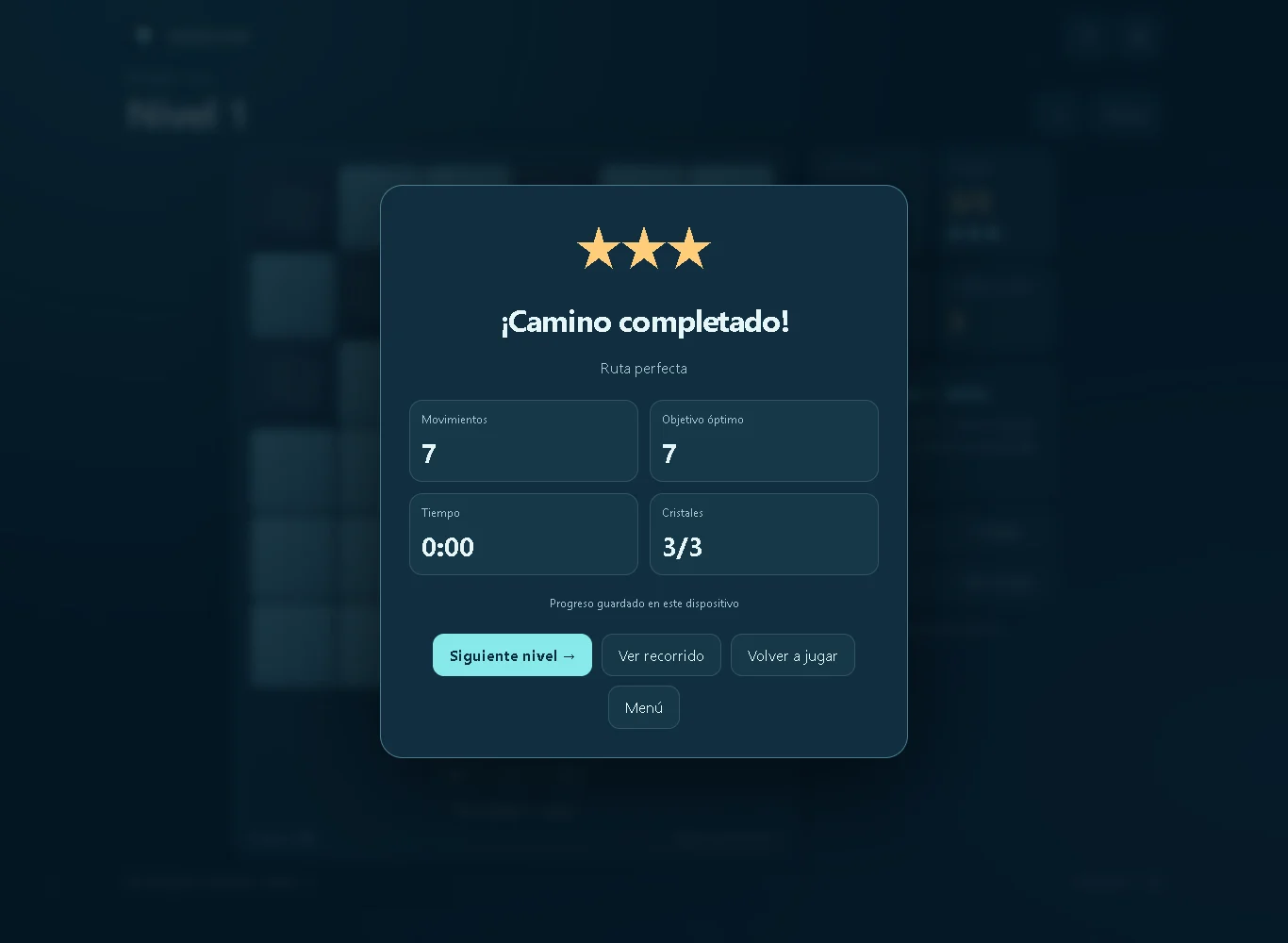 Laberinto de hielo: Resultado de un camino completado con tres estrellas