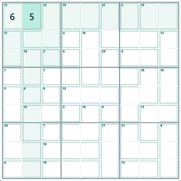 Killer Sudoku en dificultad alta después de 2 pistas reales del juego.