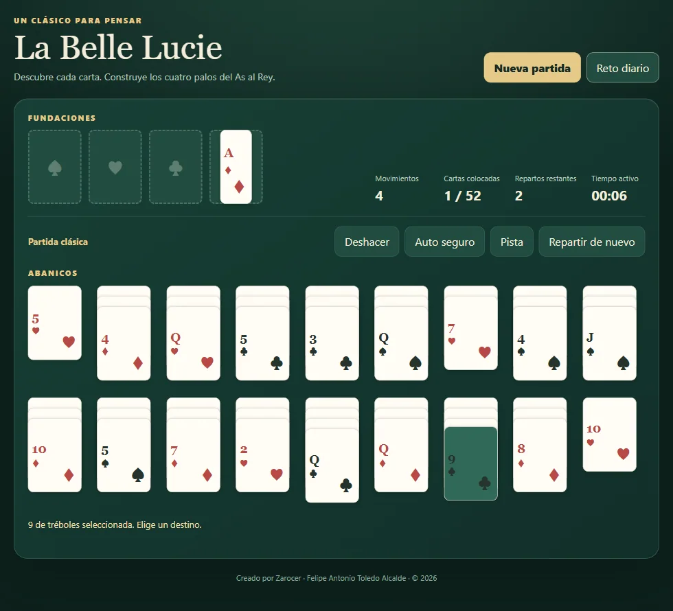 Partida real de La Belle Lucie, posición 1 con abanicos o columnas y cimientos visibles.