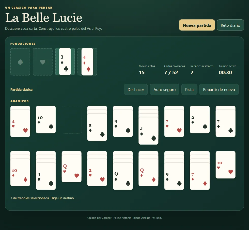 Partida real de La Belle Lucie, posición 3 con abanicos o columnas y cimientos visibles.