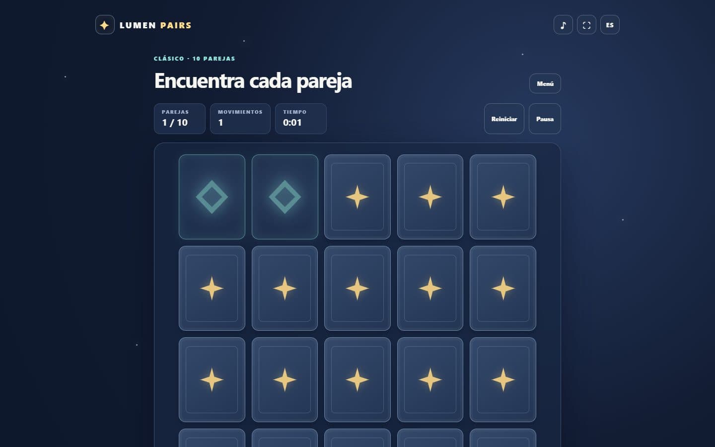 Partida de Lumen Pairs después de una jugada.