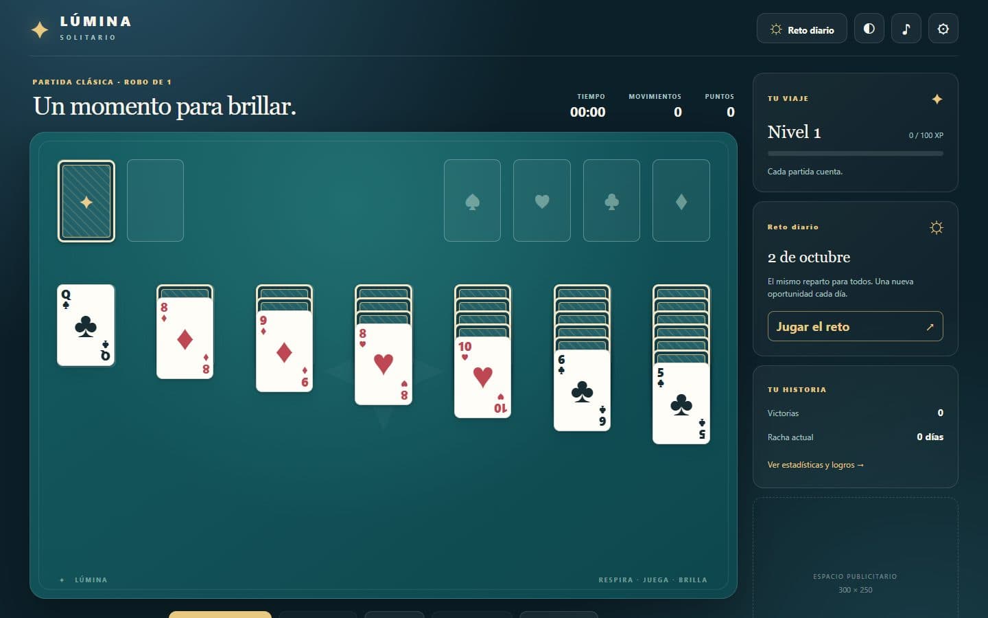 Mesa de Solitario Lúmina con las siete columnas de Klondike