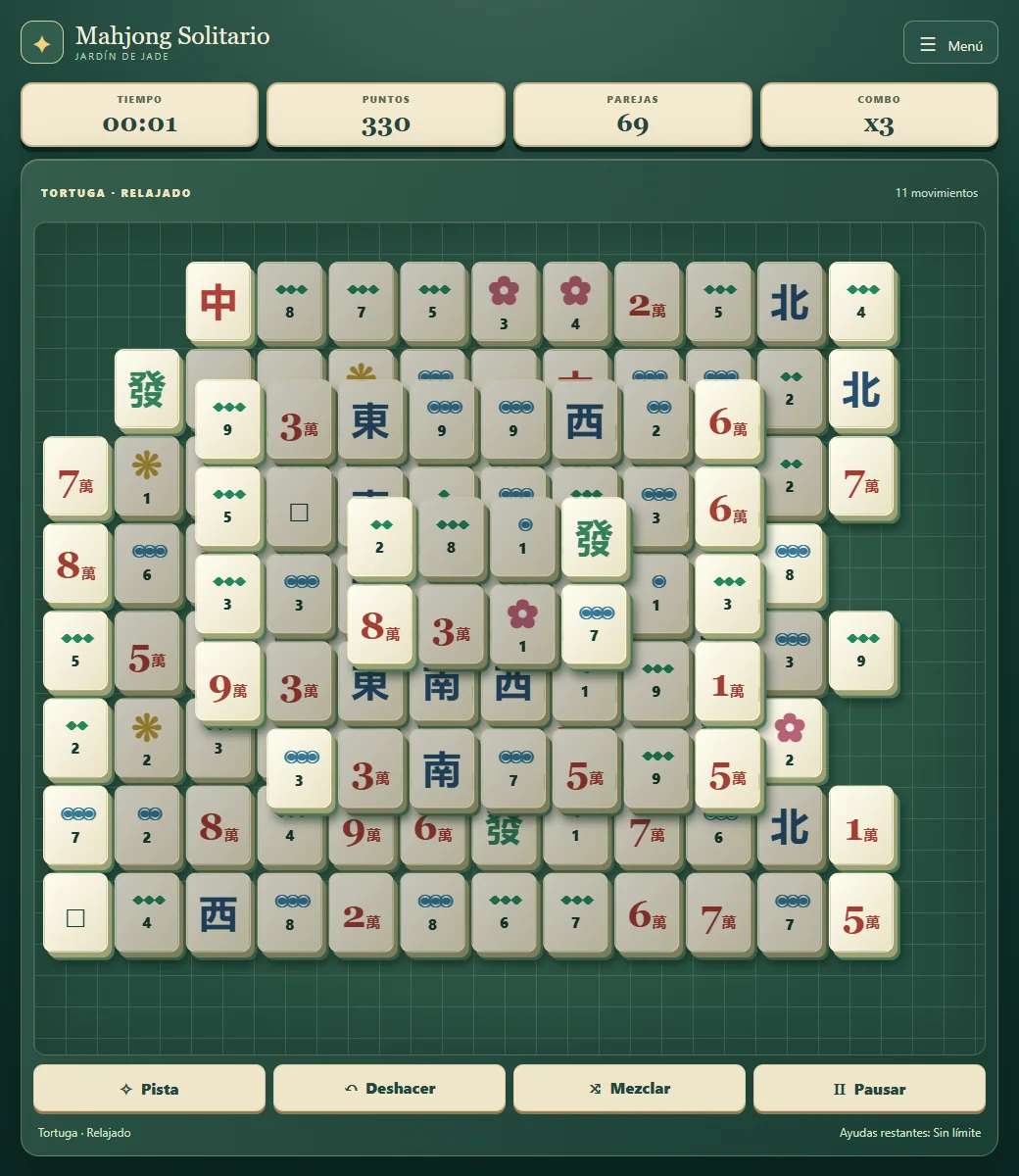 Mahjong con tres parejas retiradas