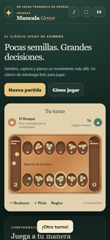 Mancala Grove en una pantalla móvil.
