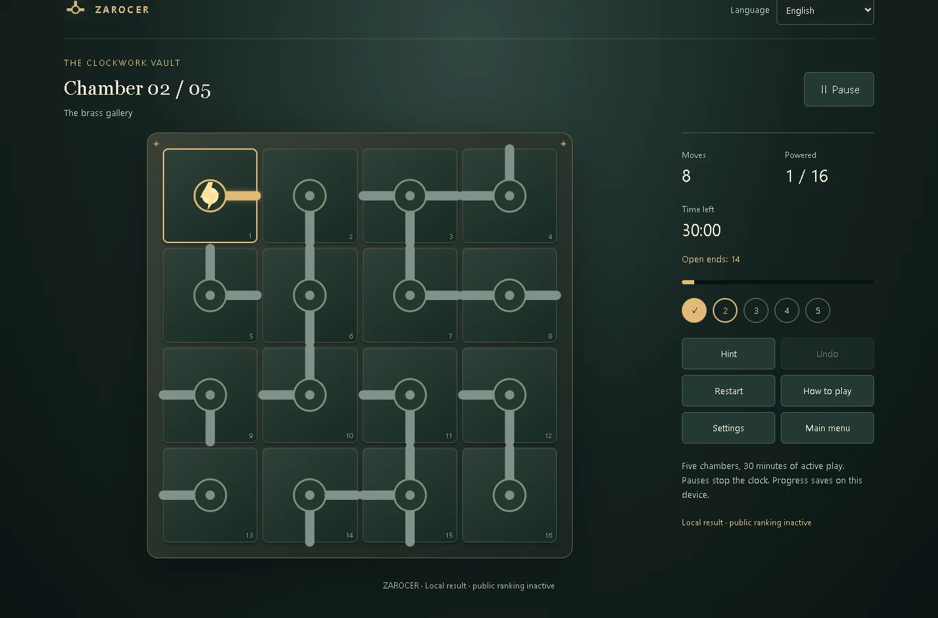 Sala de escape mecánica: Circuito mecánico con la interfaz en inglés