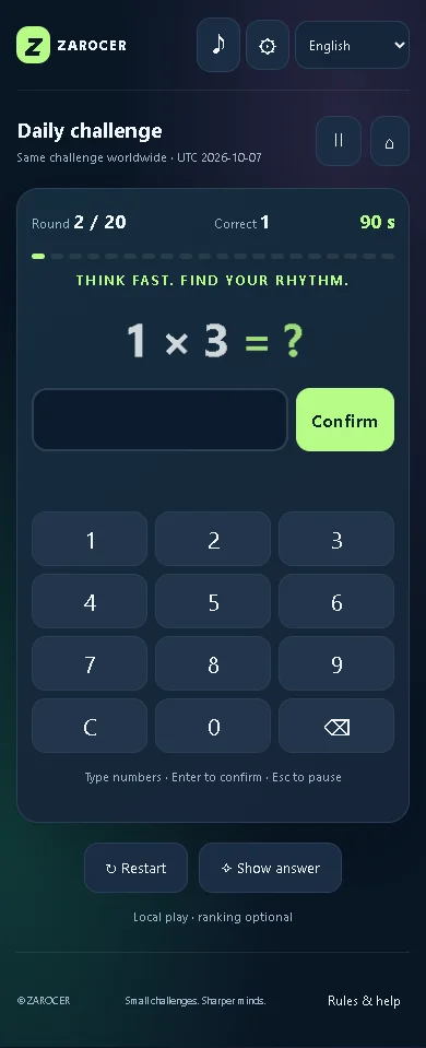 Duelo de cálculo mental: Teclado numérico para introducir respuestas