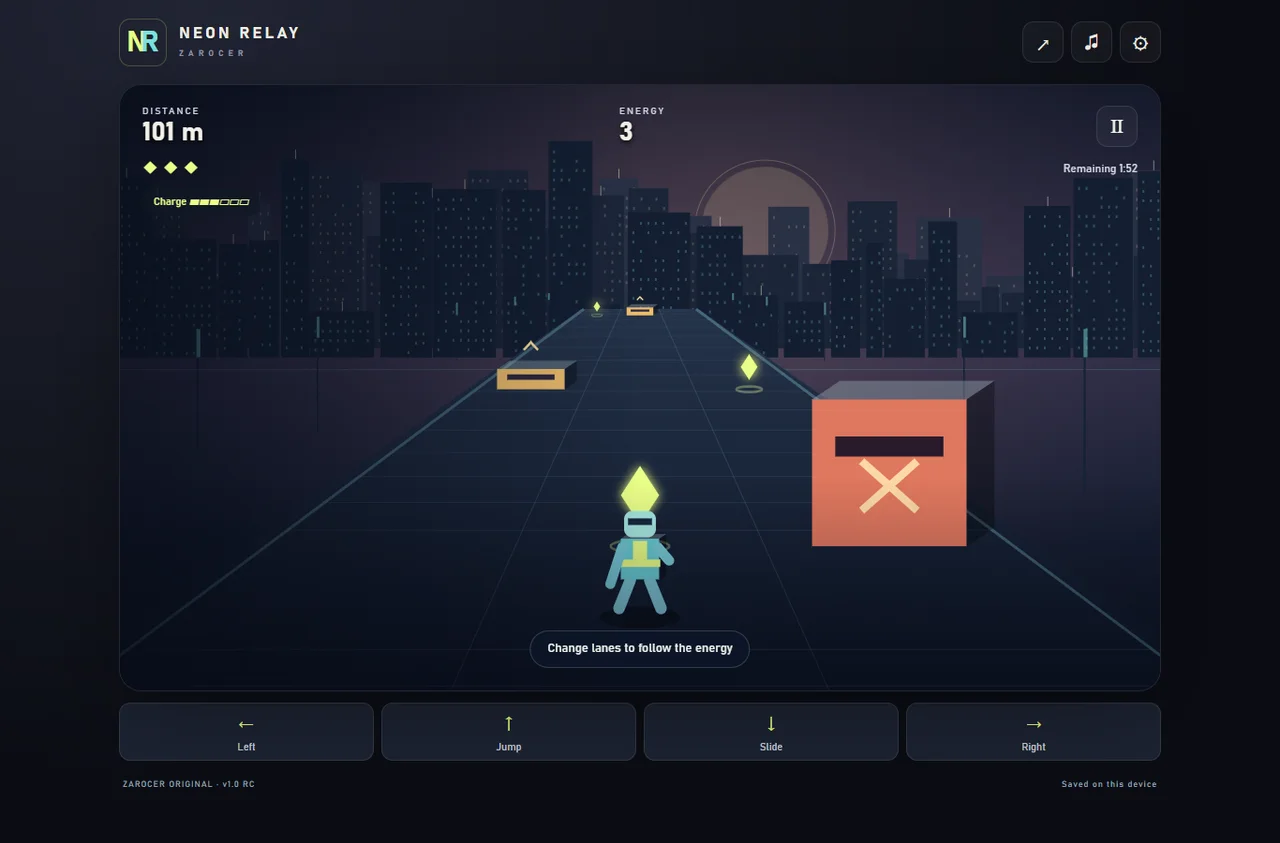 Neon Relay: controles durante la carrera
