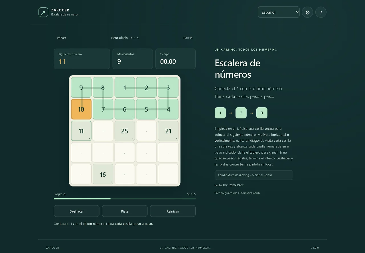 Escalera de números: Cuadrícula con números de referencia durante un puzzle