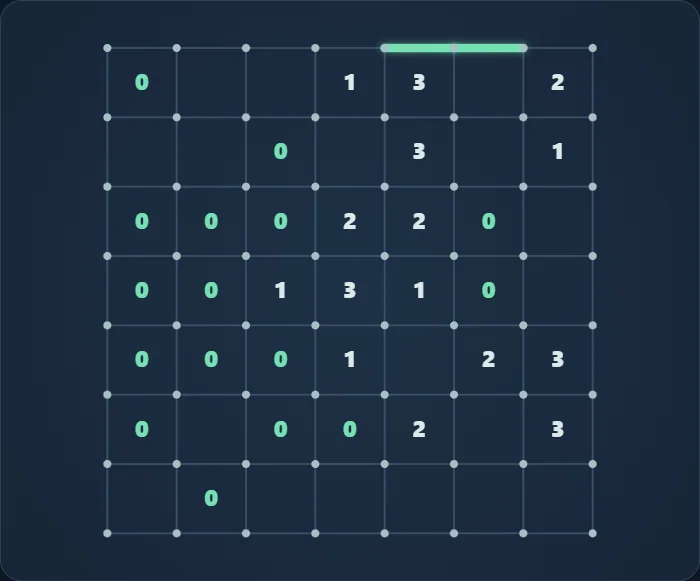 Slitherlink 7×7 con números y 2 correcciones mediante la pista del juego.