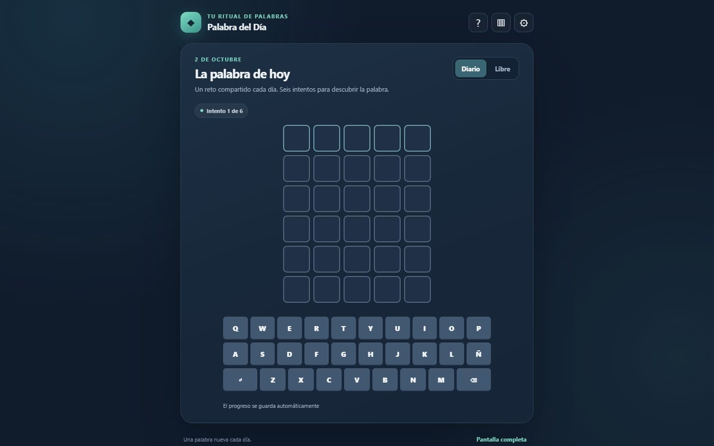Panel de letras de Palabra del Día