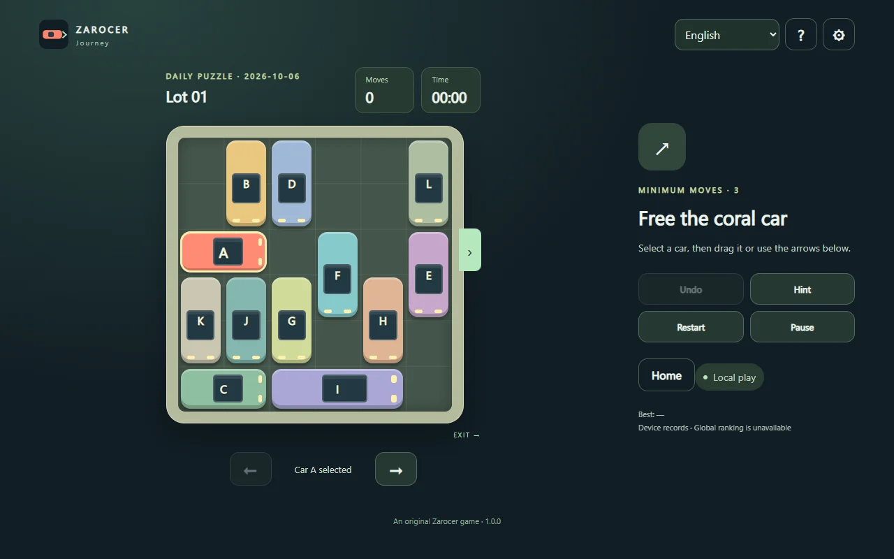 Desatascar aparcamiento: coches y controles del puzzle